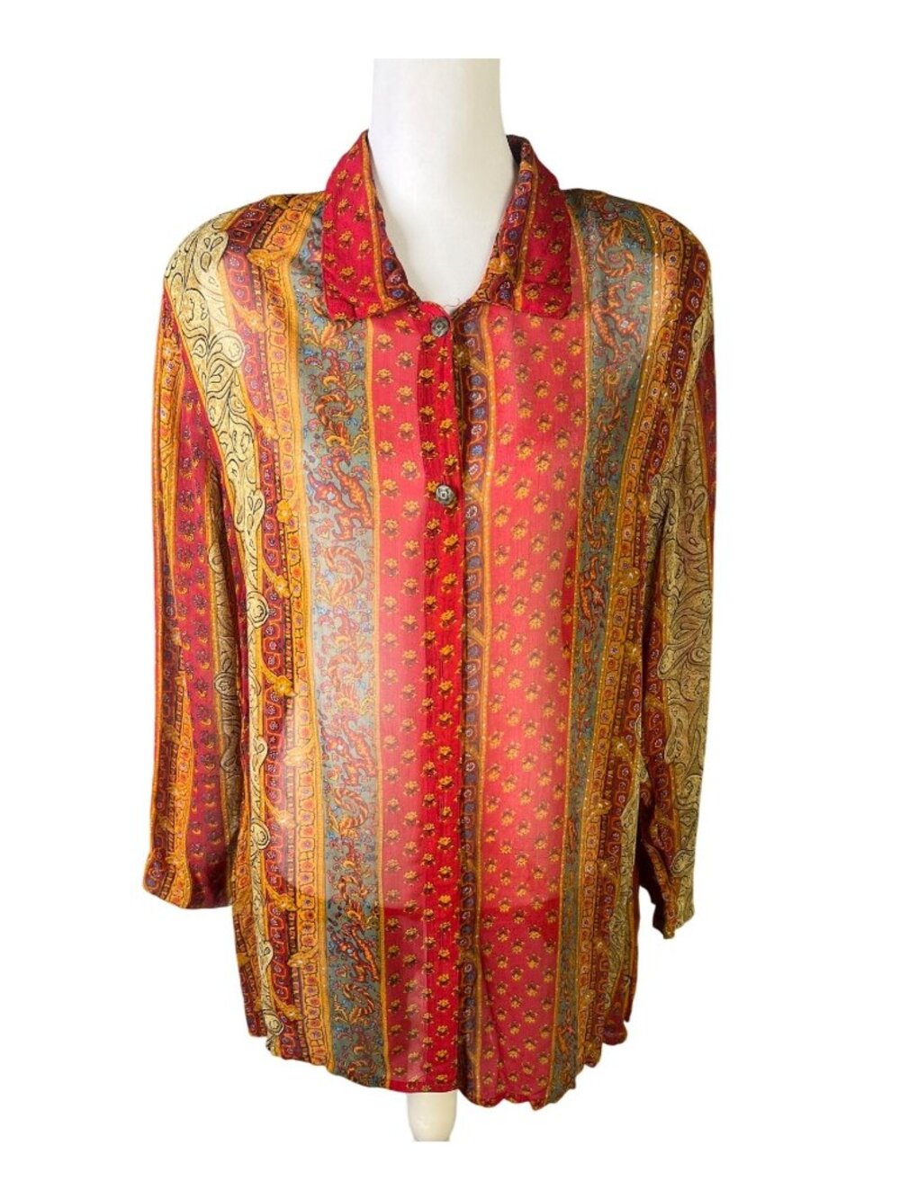 Vintage Carol Little Petites Lightweight Sheer Button Down Blouse size L